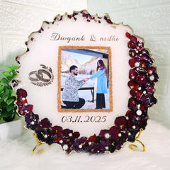 Moon shape Rose petals Preserved Resin Art