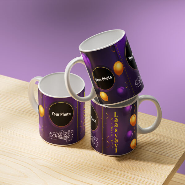 Purple Colour & Balloon Design Birthday Mug