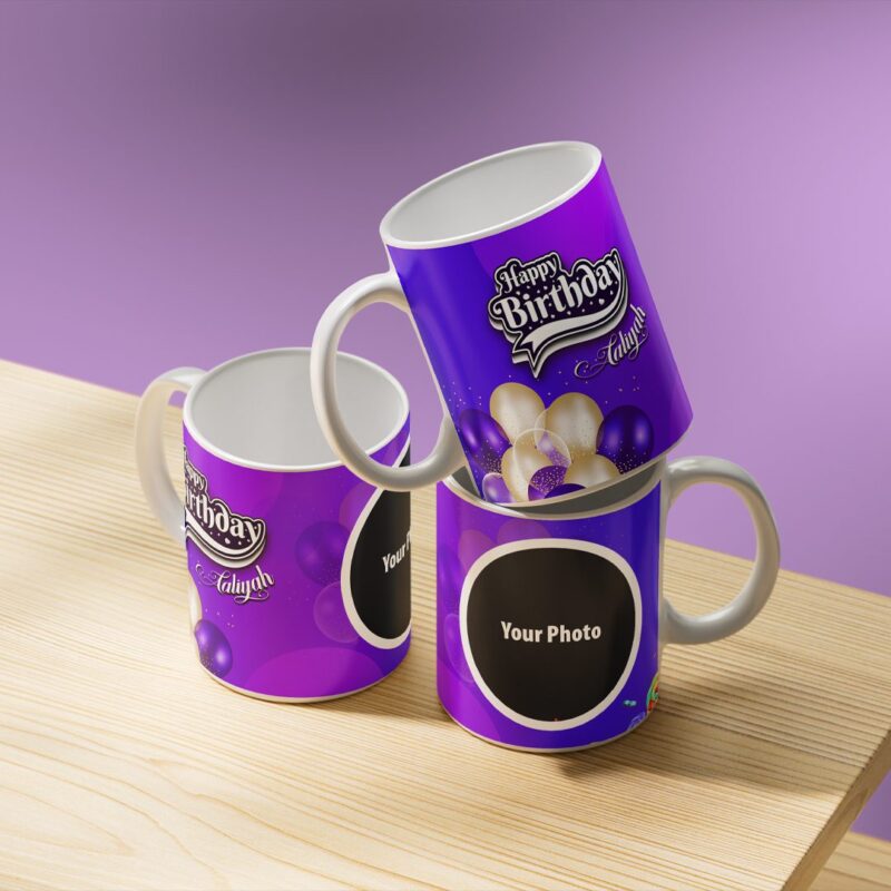 Round Photo & Blue Color Birthday Mug