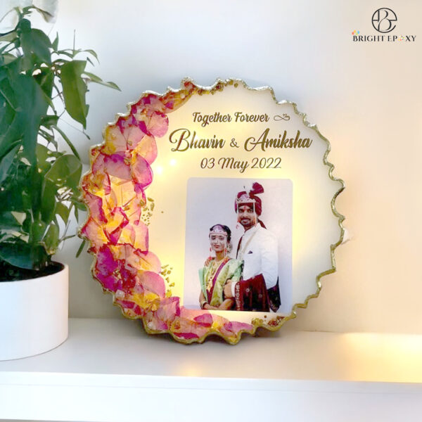 Marrige Anniversary Resin Frame With Rose Flower Coated