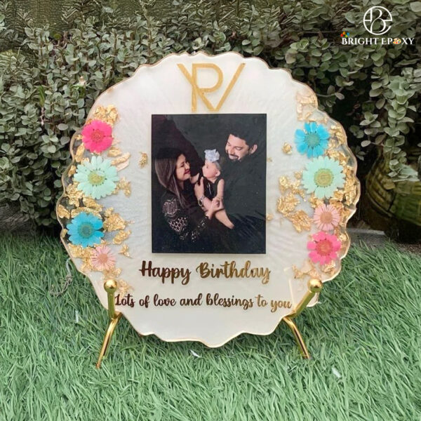 baby's 1st Birthday Resin Frame With Parents double side flower