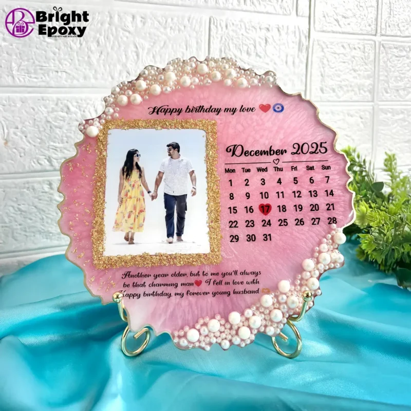 Pink Moti and Calendar Resin Art Frame